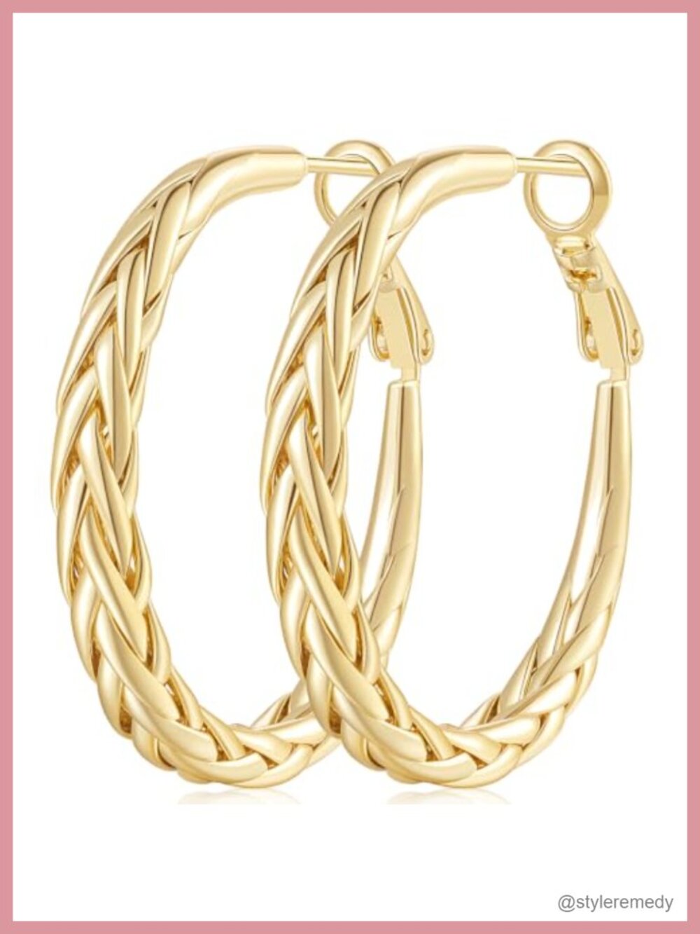 14K Gold Hoop Earrings for Women Braided Textured Paddle Back Statement Jewelry